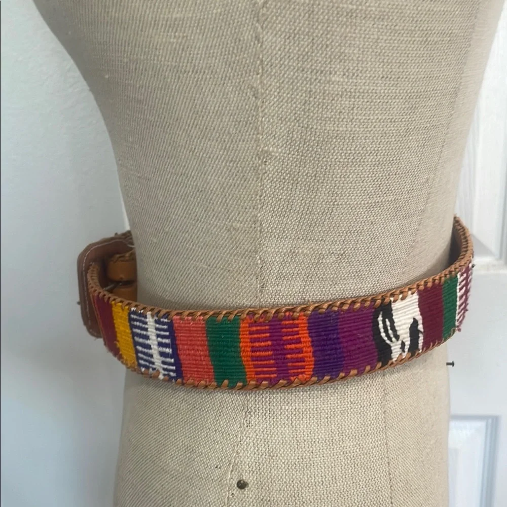 Vintage Handcrafted Multicolor Patterned Leather Guatamalan Belt size 30 unisex